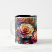 3D抽象芸術鮮やかフローラ油テクスチャアート ツートーンマグカップ (正面左)