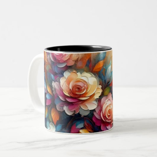 3D抽象芸術鮮やかフローラ油テクスチャアート ツートーンマグカップ (正面左)