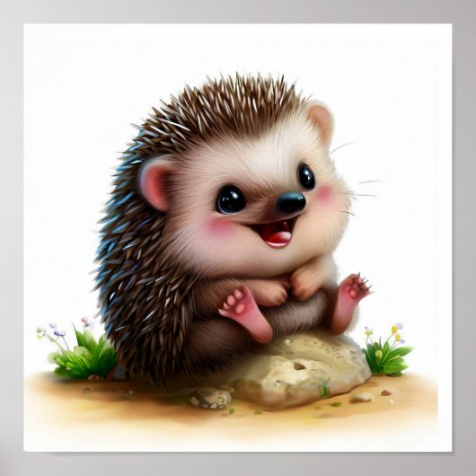 3D描写水色絵を描のハリネズミ ポスター (正面)