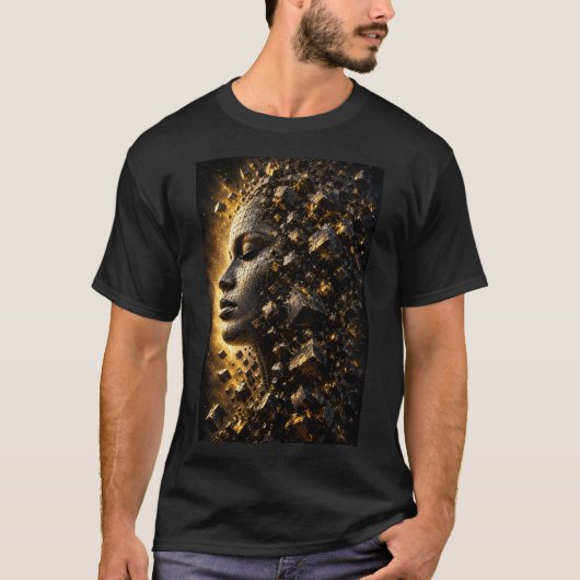 3D断片化フェイスキューブブラックTシャツ Tシャツ (正面)