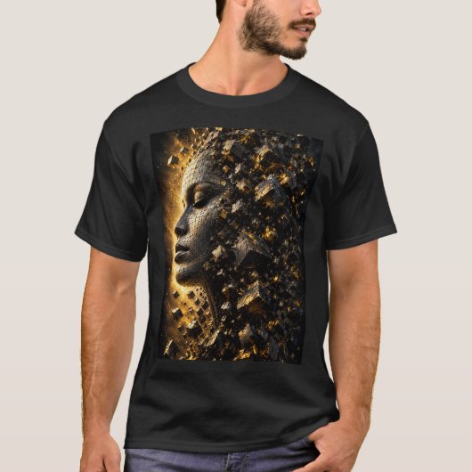 3D断片化フェイスキューブブラックTシャツ Tシャツ (正面)