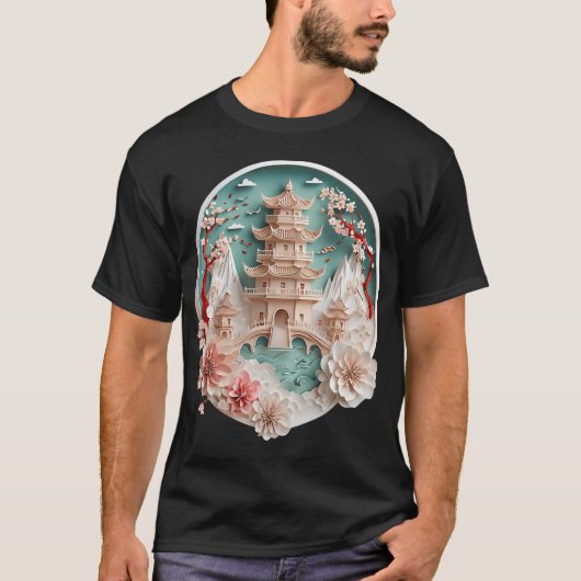 3D日本の仏塔 Tシャツ (正面)