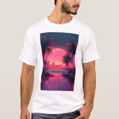 3d日没ビーチ。レトロヤシ tシャツ (正面)