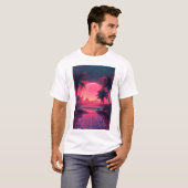 3d日没ビーチ。レトロヤシ tシャツ (正面フル)