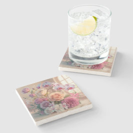 3D春の花グリーティングカード(バラ付) ストーンコースター