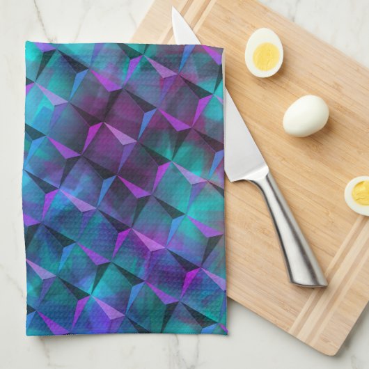 3D正方形ステンドブルーの薄紫からピンクまたは三角形へ キッチンタオル (四つ折り)