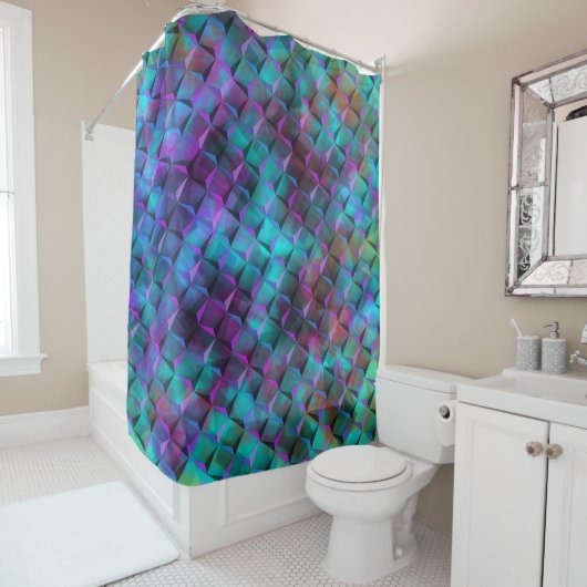 3D正方形ステンドブルーの薄紫からピンクまたは三角形へ シャワーカーテン (インサイチュ)