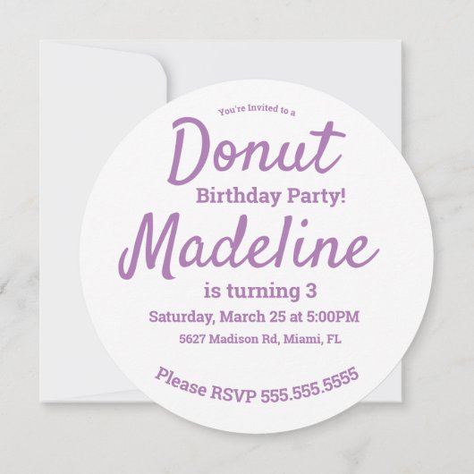 3D水彩パープルドーナツ振り分けミックスラウンド 招待状 (裏面)