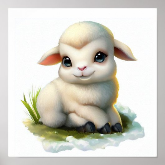 3D水彩画を描いた羊の稚魚 ポスター (正面)