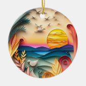 3D海シーンクリスマス セラミックオーナメント (正面)