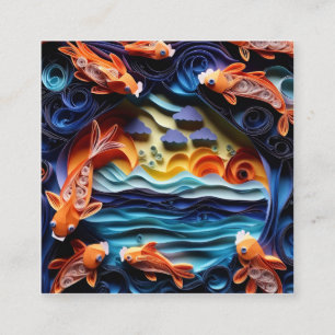 3D湖のカラフルイラストレーションとコイ魚 スクエア名刺