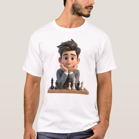 3D漫画チェス・マスターの思考 Tシャツ (正面)