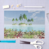 3D熱帯砂浜のヤシの木の島 薄葉紙 (クラフト)