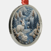 3D白うさぎウッドランドチャーストマスアニマル メタルオーナメント (右)