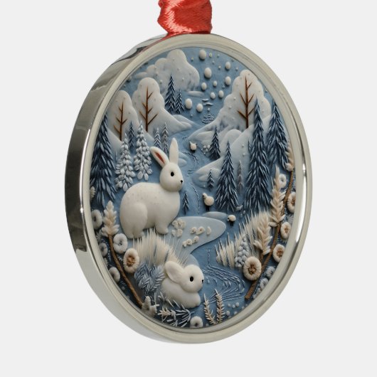 3D白うさぎウッドランドチャーストマスアニマル メタルオーナメント (右)