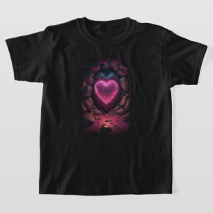 3D白熱［赤熱］光を放つハート深い Tシャツ
