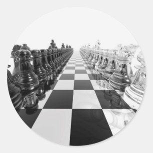 3D白黒チェスボード ラウンドシール