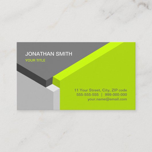 3D立方体のデザインのライム/灰色の名刺 名刺 (正面)