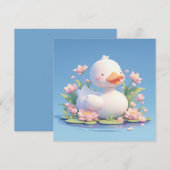3D粘土製の花と池のポストカードにいるかわいい白いアヒル (正面/裏面)