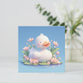 3D粘土製の花と池のポストカードにいるかわいい白いアヒル (スタンド正面)