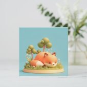 3D粘土風の森の草原ポストカード 赤キツネ (スタンド正面)