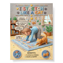 3D粘土風 かわいい子供と猫のストレッチ 教育ポスター
