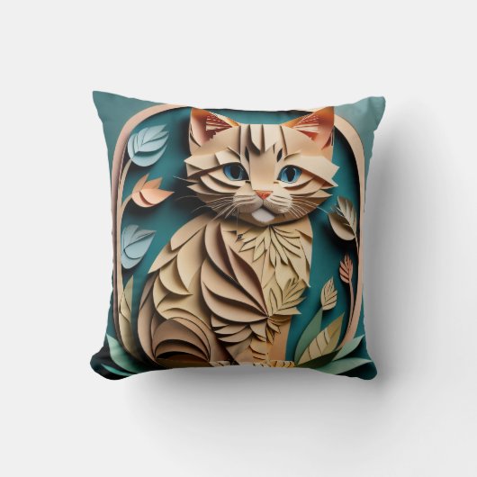 3D紙アートキッテンデザインTシャツ クッション (正面)