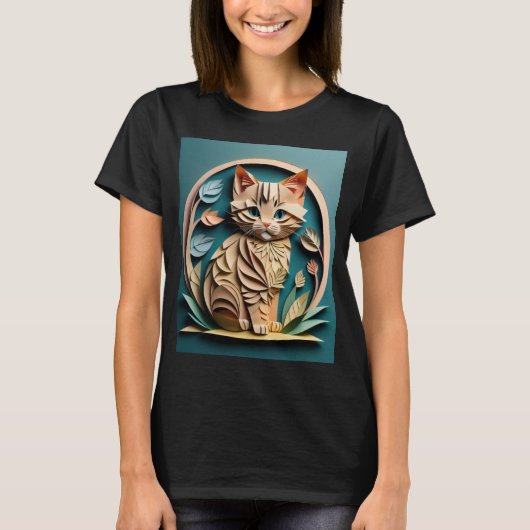 3D紙アートキッテンデザインTシャツ Tシャツ (正面)