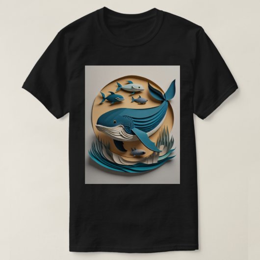 3D紙アートクジラデザインTシャツ Tシャツ (デザイン正面)