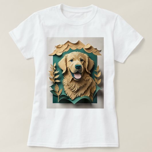 3D紙アートゴールデンレトリバーデザインTシャツ Tシャツ (デザイン正面)
