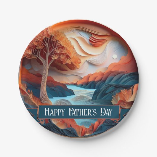 3D紙アートツリーズリバーファーザーズデイ ペーパープレート (正面)