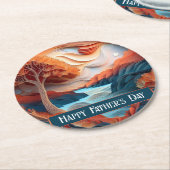 3D紙アートツリーズリバーファーザーズデイ ラウンドペーパーコースター (アングル)