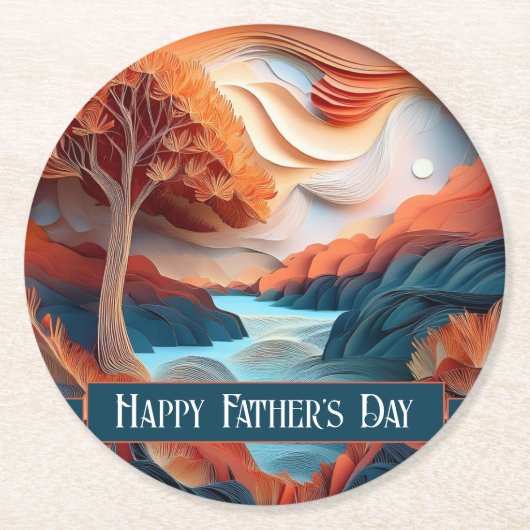 3D紙アートツリーズリバーファーザーズデイ ラウンドペーパーコースター (正面)