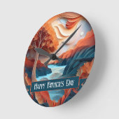 3D紙アートツリーズリバーファーザーズデイ ラウンド壁時計 (傾斜)