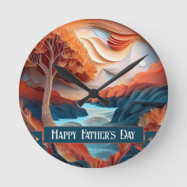 3D紙アートツリーズリバーファーザーズデイ ラウンド壁時計