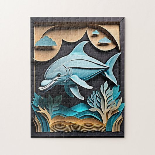 3D紙アートドルフィンデザインTシャツ ジグソーパズル (縦)