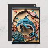 3D紙アートドルフィンデザインTシャツ ポストカード (正面/裏面)