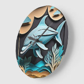 3D紙アートドルフィンデザインTシャツ ラージ壁時計 (傾斜)