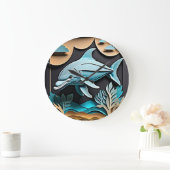 3D紙アートドルフィンデザインTシャツ ラージ壁時計 (ホーム)