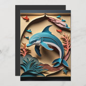 3D紙アートドルフィンデザインTシャツ 招待状 (正面/裏面)