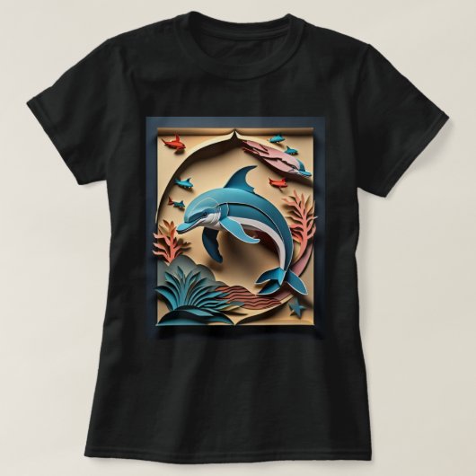 3D紙アートドルフィンデザインTシャツ Tシャツ (デザイン正面)