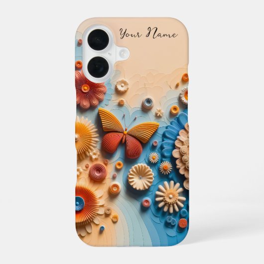 3D紙アートバタフライと花iPhone 16ケース iPhone 16ケース (裏面)