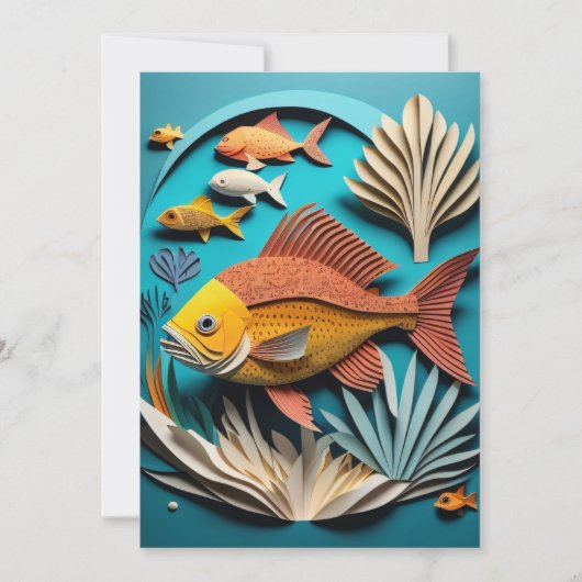 3D紙アートフィッシュデザインTシャツ 招待状 (正面)