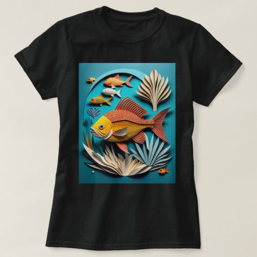 3D紙アートフィッシュデザインTシャツ Tシャツ (デザイン正面)