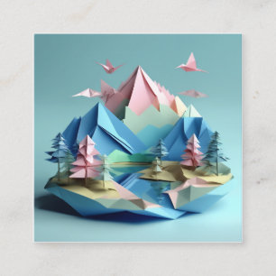 3d紙アート,湖の風景,山, スクエア名刺