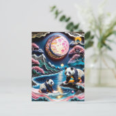 3D紙パンダと小さなパンダはワ素晴らしア ポストカード (スタンド正面)