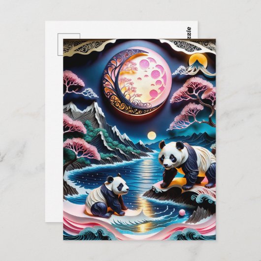 3D紙パンダと小さなパンダはワ素晴らしア ポストカード (正面/裏面)