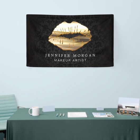 3D素晴らし金ゴールドリップダマスク美しいサロン 横断幕 (トレードショー)