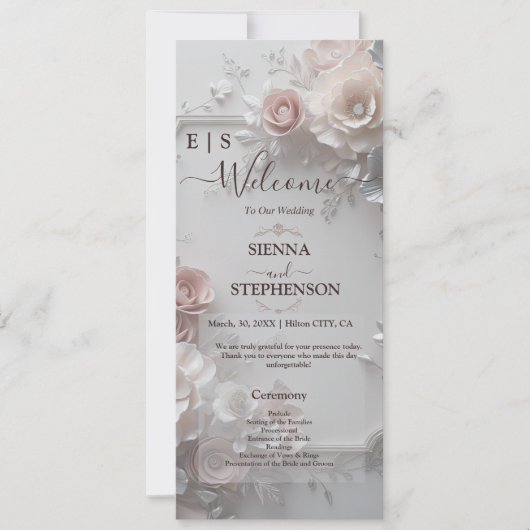 3D素朴エレガントフローラフォト結婚式 プログラム (正面)