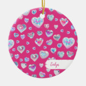 3D結晶かわいらし宝石ハートピンクのクリスマス セラミックオーナメント (正面)